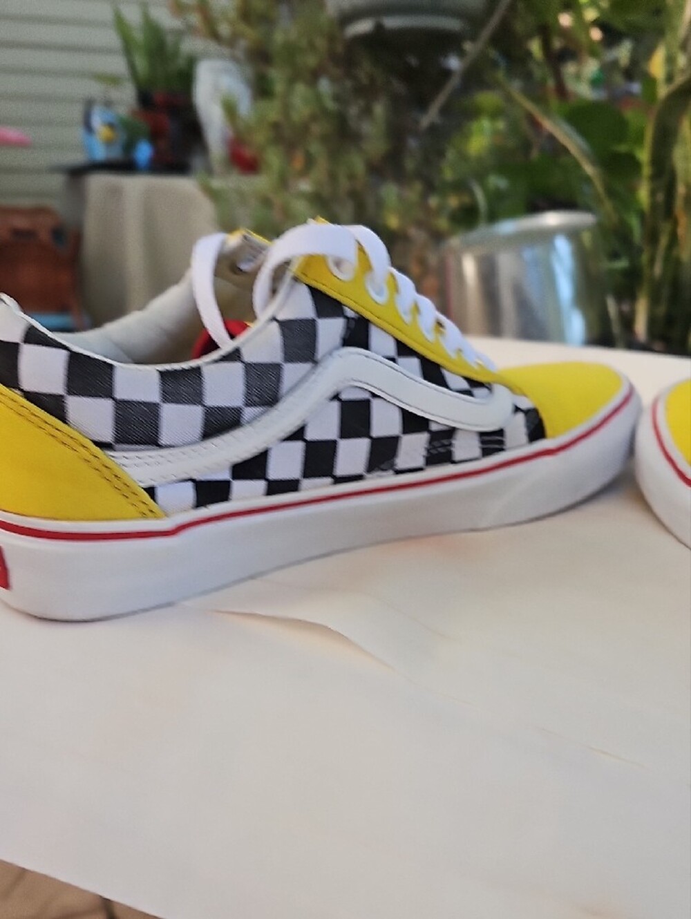Vans Womens Checkerboard Low Top Sneakers - Yellow/Black/White - Picture 10 of 13